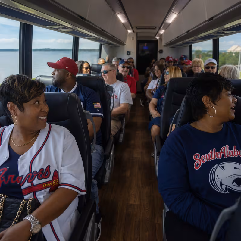 Passenger seating aboard a Mobile party bus rental