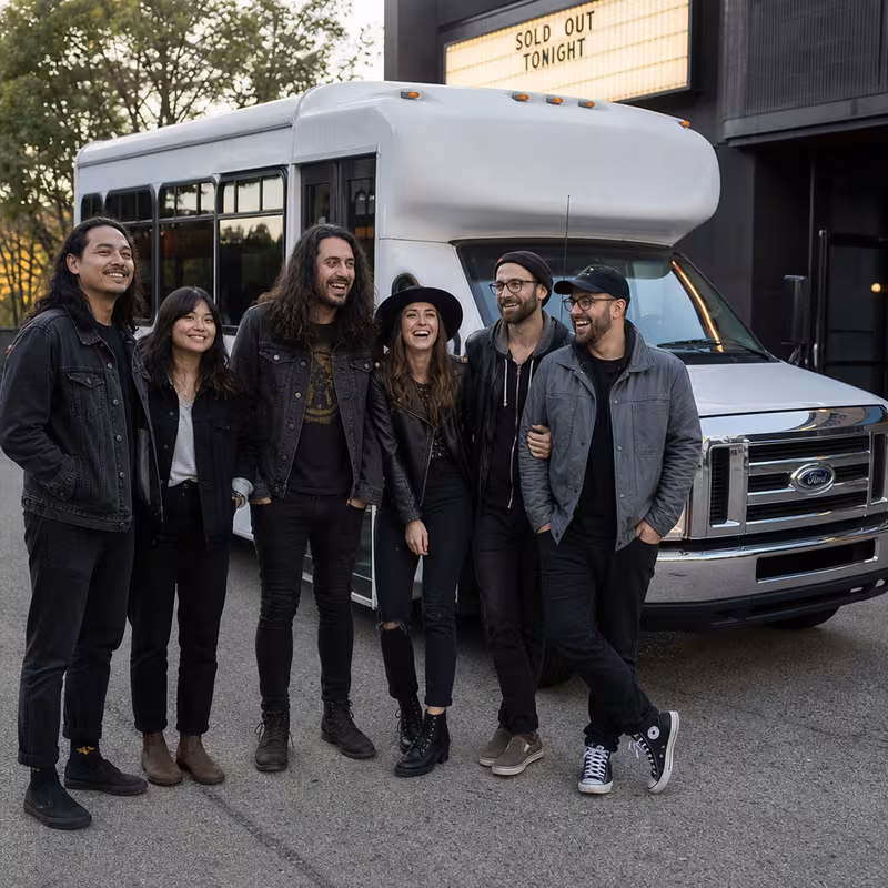 Black Mercedes Sprinter van staged for an Mobile Concert Transportation group