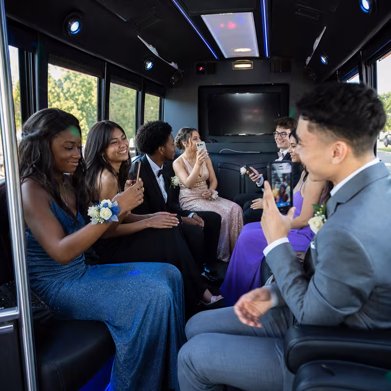Black Mercedes Sprinter van staged for an Mobile Prom & Homecoming Transportation group