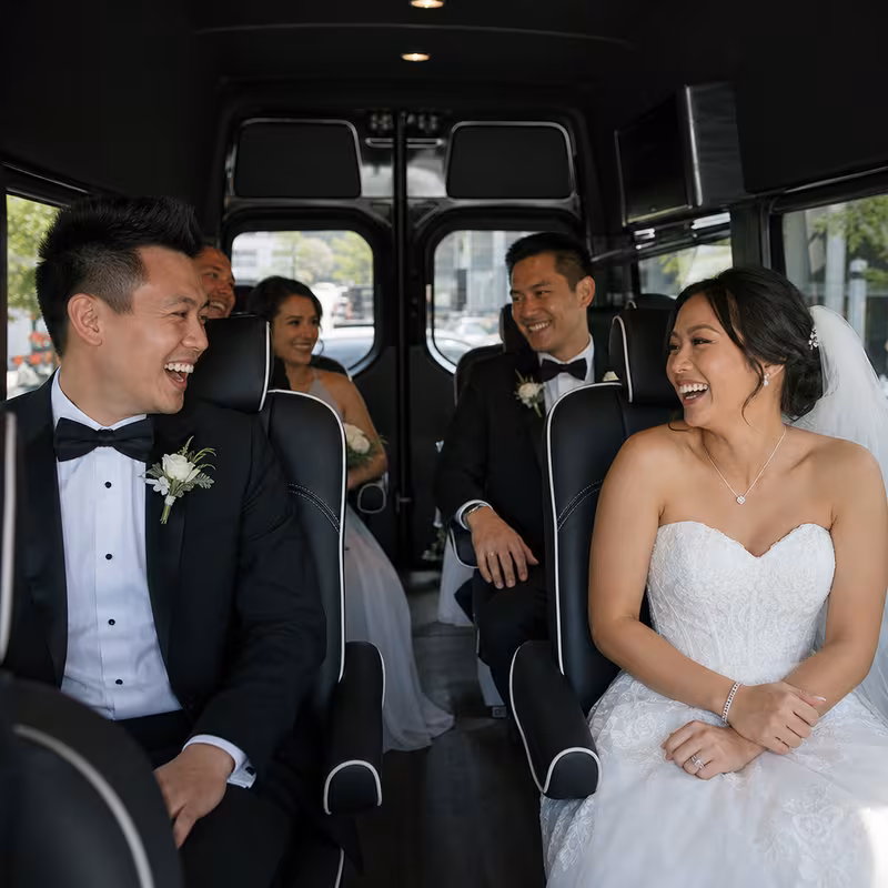 Black Mercedes Sprinter van staged for an Mobile Wedding Transportation group