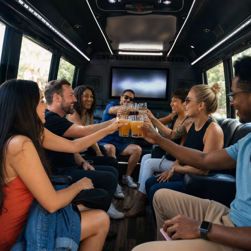 Black Mercedes Sprinter van staged for an Mobile Winery & Brewery Tour Transportation group